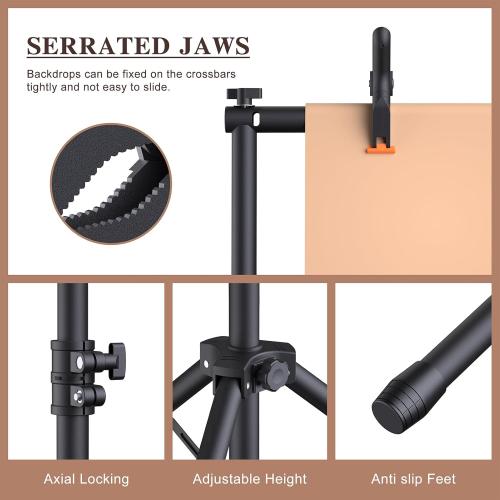 Backdrop Stand 10x7.5ft (WxH), Photo Backdrop Stand for Parties, Heavy Duty Background Stand Kit with 6 Clamps and 2 Sandbags