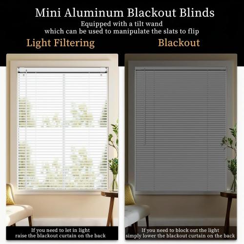 No Tools No Drill 1 Aluminium Mini Blinds,Cordless Venetian Blinds Light Filtering，Blackout，UV Protection，Horizontal Blinds and Shades for Window Door Size.White