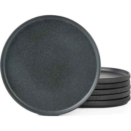 famiware Star Dinner Plates for 6, 10 inches Plate Set, Scratch Resistant, Stoneware Dinnerware, Kitchen Modern Rustic Serving Dishes, Matte Dark Charcoal (Full Glaze)