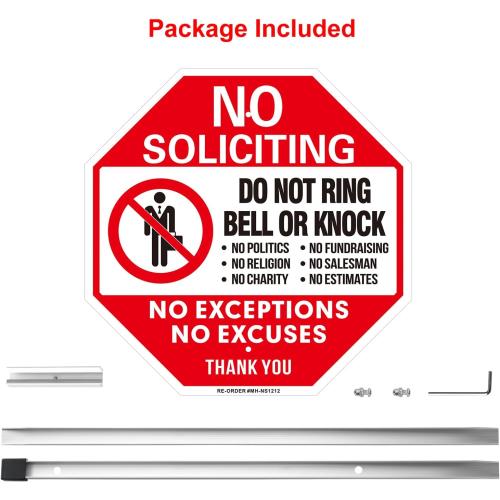 No Soliciting Sign for House With Stake - 12W x 36H Aluminum Do Not Ring Bell or Knock Sign - No Exceptions for Yard, Easy Install, Weather Resistant