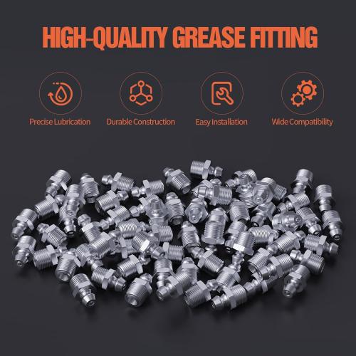 TRILINK 1/8-27 Zerk Grease Fittings, SAE Grease Nipples with Straight, Grease Fittings Kit with Wrench for Quick Installation – Ideal for Automotive, Agricultural & Industrial Machinery (60pcs)