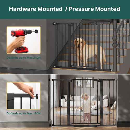 Cumbor 36 Extra Tall 29.7-51.5 Baby Gate for Stairs, Easy Walk Through Dog Gates for Doorways Extra Wide, Pressure Mounted Tall Pet Gate Indoor, Safety Auto-Close Child Gate for Kids, Black