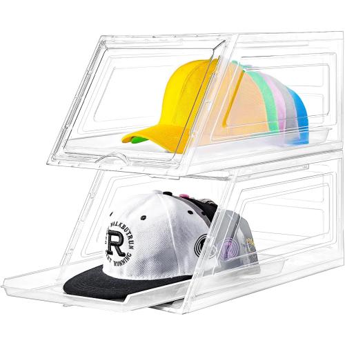 2 Pack Hat Organizer for Baseball Caps,Large Clear Cap Organizer with Drawer,Hats Holder Box for Closet with Sliding Tray,Stackable Hat Rack Display Case,Multi-use Hat Case for Caps,Each Holds 12 Hats