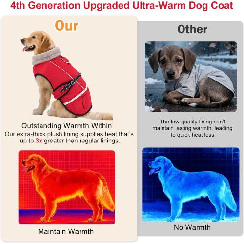 Dog Winter Coat Jacket Waterproof for XL Large Dogs, Reflective Pet Vest Warm Fleece Cozy for Cold Weather, Dogs Snowsuit Windproof, Adjustable Buckle