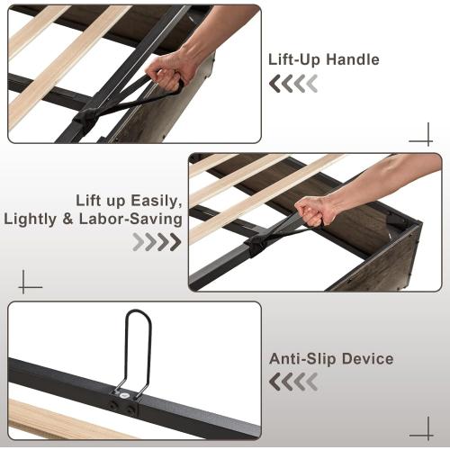 Size Queen Color Grey  Size Lift Up Storage Bed Frame, Wooden Platform Bed Frame with Lifting Storage & Charging Station, No Spring Box Needed/Noise Free, Rustic Grey