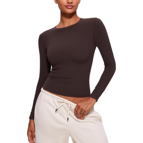 CRZ YOGA Softembrace Crewneck Long Sleeve Shirts for Women - Casual Going Out Tops Soft Basic Fitted Tight Fall T-Shirts Size XL