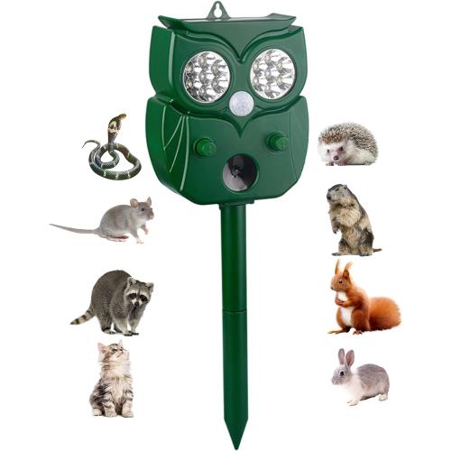 Solar Ultrasonic Animal Repellent Outdoor, 1Pack Repel Cats Dogs Squirrel Deer Fox Raccoon Rabbit Mole Coyote Deterrent, Waterproof with Motion Detector &LED Flash Lights for Yard Farm Garden