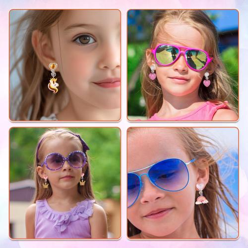 6 Pairs Colorful Clip On Drop Earrings, Resin Clip On Earrings Non-Pierced Princess for Dress Up Princess Jewelry