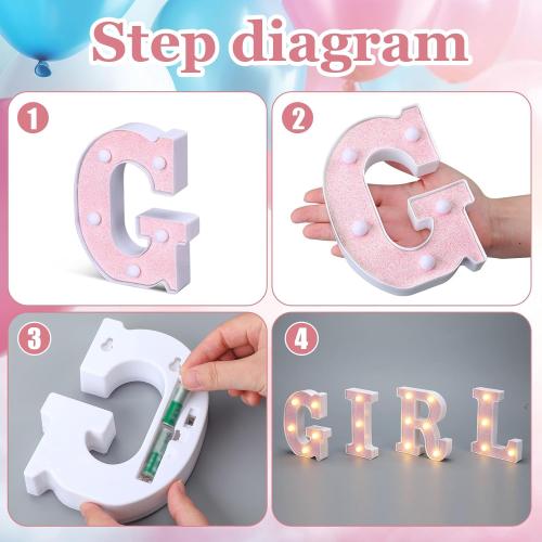 Boy or Girl Gender Reveal Party Decorations Light up Letters Glitter Sign Battery Powered Pink Blue Marquee Lighted Sign Alphabet LED Letter Lights for Baby Shower Tabletop Decor Supplies