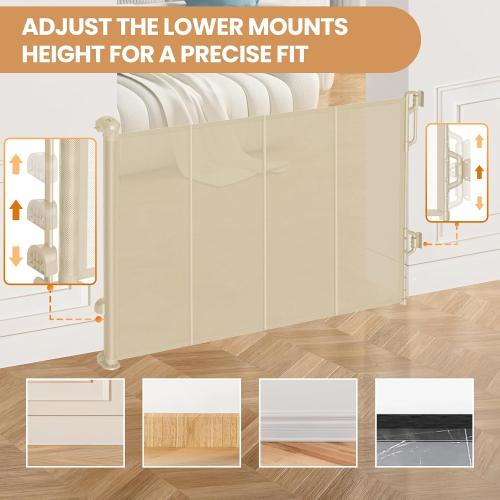 Reinforced Retractable Baby Gate or Mesh Dog Gate,Easy to Use for Stairs, Doorways, Hallways, Indoor, Outdoor, Wide Pet Gate 33.5 Tall, Extends to 65 Wide (Cream, 65 Wide)