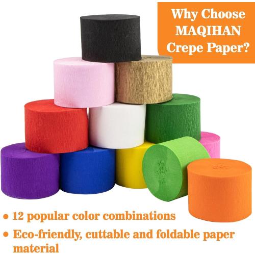 MAQIHAN Party Crepe Paper Streamers - 12 Rolls 984ft Rainbow Crepe Paper Halloween Thanksgiving Christmas Valentine's St. Patrick's July 4th Patriotic Independence Day Wedding Baby Shower Decorations