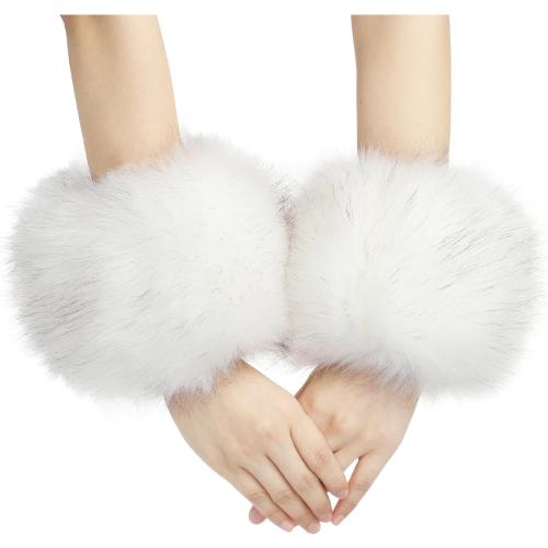 sy soul young Women's Faux Fur Wrist Cuffs Winter Fox Furry Wristbands Fluffy Fur Cuff Bracelet Arm Warmer Accessories