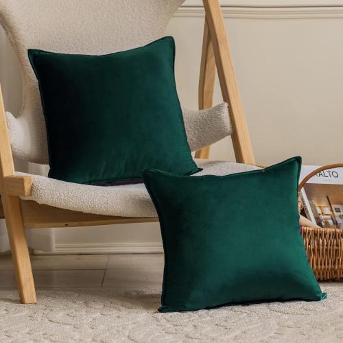 JIAHANNHA Velvet Emerald Green Throw Pillow Covers 18x18 Inches Pack of 2 Soft Decorative Square Cushion Covers for Couch Sofa Bed Livingroom Car,45x45Cm,Deep Dark Green