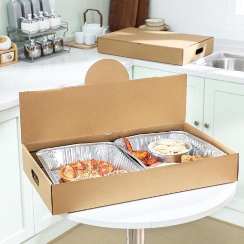 35 Pack Pop-up Catering Box 22 x 13.5 x 3.5 Inch Kraft Corrugated Full Pan Catering Box Secure Stackable Food Delivery Container Bakery Storage Boxes for Party Theaters Stadiums