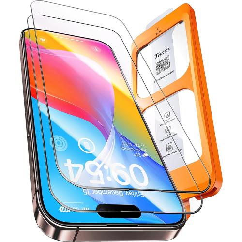 TOCOL for iPhone 16 Plus Screen Protector/iPhone 15 Plus Screen Protector 9H Hardness Military Grade Shatterproof HD Tempered Glass Full Coverage Easy Installation Case Friendly 2 Pack