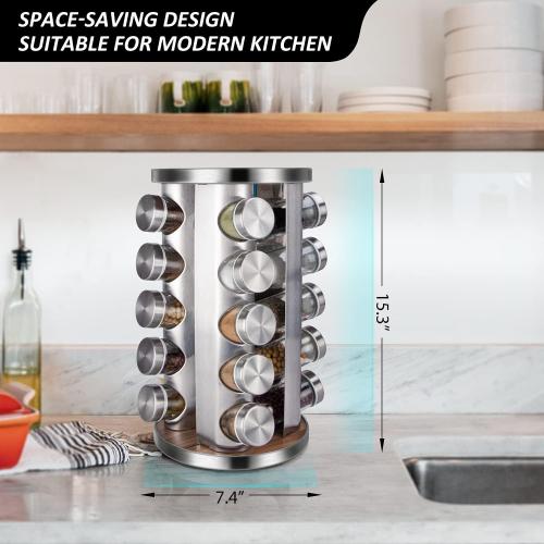 20pcs Rotating Spice Rack Organizer with Jars(20Pcs), Seasoning Organizer for Cabinet, Kitchen Spice Racks for Countertop, Revolving Stainless Steel Spice Organizer