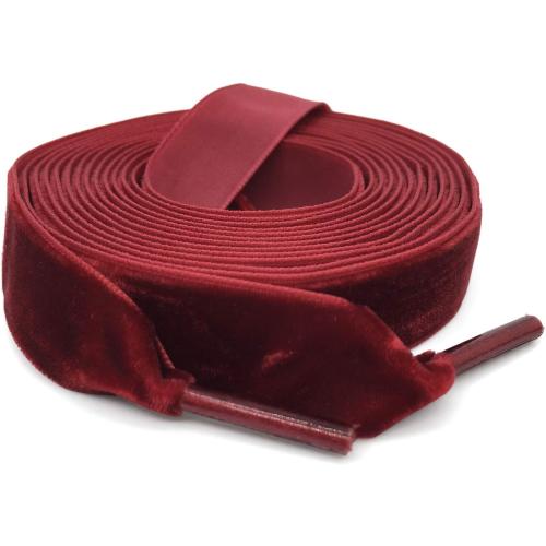 Red Flat Wide Velvet Shoelaces: 2 Pairs 1.6CM Single Side Velvet Laces for Women