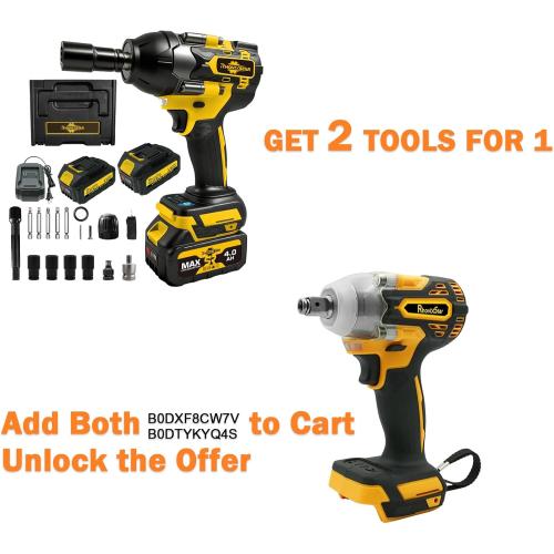 Rhovixster 1/2 Impact Gun, Cordless Impact Wrench Set, 1/2 Torque Impact, Brushless Motor High Torque Impact Guns with 2pcs 4Ah Battery & 1pcs Charger, 850N.M Torque