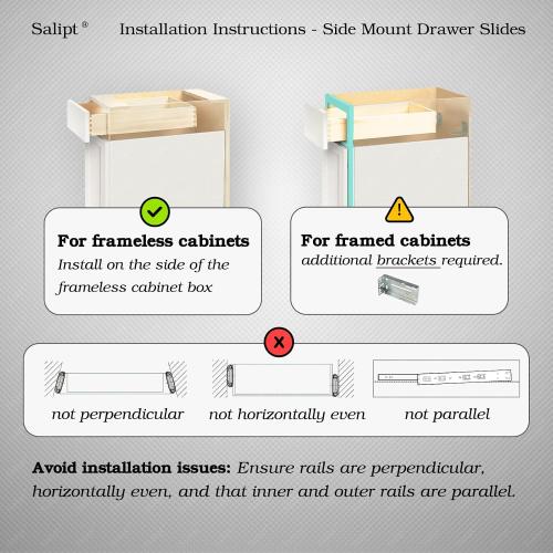 20 inch Soft Close Drawer Slides Set 6-Pairs (12 Pieces),Full Extension Side Mount Ball Bearing,Less Noise,Load Rating 100 lbs.