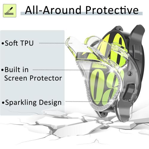[12Pack] RICHONE Bling Screen Protector Case Compatible with Samsung Galaxy Watch 6 40mm, HD Full Protection Flexible TPU Bumper Anti Scratch Watch Cover Face for Women (SM-R930 40MM)