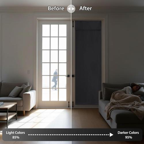 RYB HOME French Door Curtain - Blackout Privacy Thermal Insulated Window Curtain for Patio Glass Front Entry Back Door Kitchen Bedroom, Self Adhesive No Rod Needed, W26 x L69 inch, 1 Panel, Gray