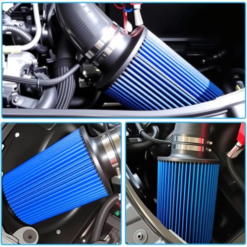 Cold Air Intake Pipe, 76mm 3 Inch Universal Performance Car Cold Air Intake Turbo Filter Aluminum Automotive Air Filter Induction Flow Hose Pipe Kit (BLUE)