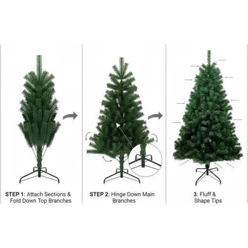 6FT Pre-Lit Christmas Tree in New Growth Green, Artificial Hinged Pine Tree with 956 Brach Tips Prelighted Durable Metal Stand