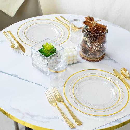 I00000 60 Pcs Clear Gold Plastic Plates, Gold Disposable Plates Includes: 30 Dinner Plate 10.25 and 30 Dessert Plate 7.5 , Premium Clear Plate Prefect for Wedding and Gold Plates Party/Birthday