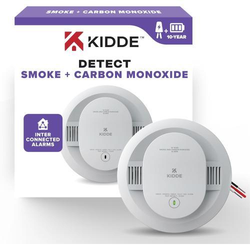 Kidde Hardwired Smoke & Carbon Monoxide Detector, 10-Year Battery Backup, Interconnectable LED Warning Light Indicators, 30CUA10