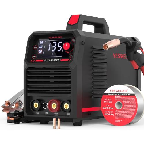 YESWELDER 135Amp MIG Welder,110V Flux Core Welder Flux Core MIG/Lift TIG/Stick 3-in-1 Large LED Digital Display Welding Machine IGBT Inverter Welder FLUX-135PRO