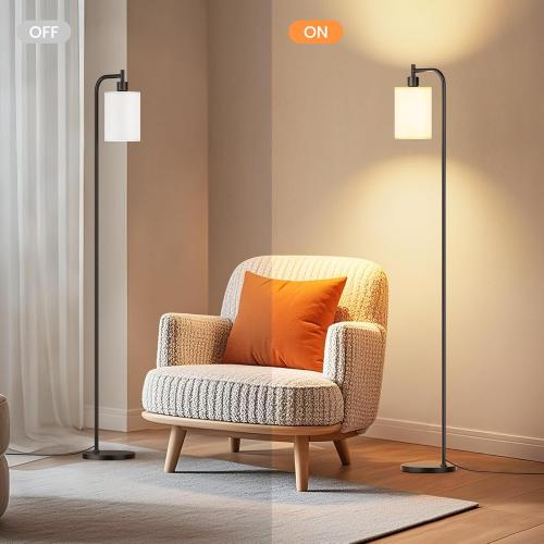 Floor Lamp with Linen Shade, Dimmable Tall Standing Lamp with Remote Control & 3 Color Temperatures, Modern Floor Lamps for Living Room Bedroom Office Corner, 9W LED Bulb Included