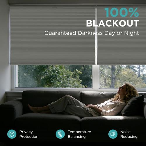 Joydeco No Tools No Drill Blinds for Indoor Windows, Cordless Window Blinds Cellular Shades Top Down Bottom Up Blackout Honeycomb Blinds Thermal Insulated Noise Reduction (White, 43 W x 64 H)