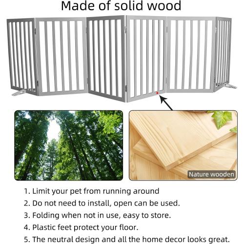 ZJSF Freestanding Indoor Dog Gate for House Foldable Wood Puppy Gate for Doorways Pet Gate for Stairs Extra Wide Pet Fence, Grey, 32 Height 6 Panels