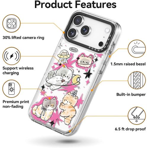 Rosarnnah for iPhone 17 Pro Case Cute - Durable Shockproof 6.6 ft Drop Impact Phone Case - Funny Space Kitty Cat Design (6.3) Clear