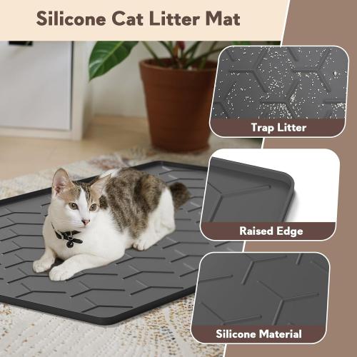 Garoopion Silicone Cat Litter Mat Large 40 X 28, Easy to Clean, Black