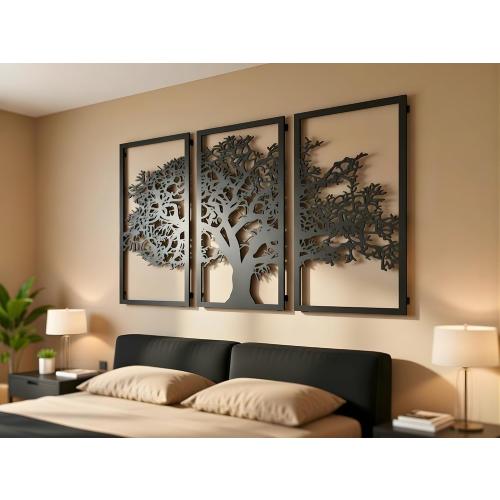 Vailla Tree of Life Wall Art 3pcs Family Tree Wall Decor 3D Wooden Wall Hanging Sculpture Modern Home Decoration 3 Panels Textured Sculptures for Living Room Bedroom Office Dinnig Room