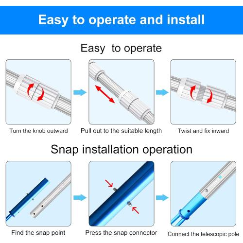 ARLBA Professional 16.5 Foot Swimming Pool Pole Telescopic，Heavy Duty Aluminum Extension Pole Thicken 1.30mm,Telescoping Pole Adjustable 6.5-16.5ft, Pool Cleaning Pole for Vacuum,Brush,Skimmer Net
