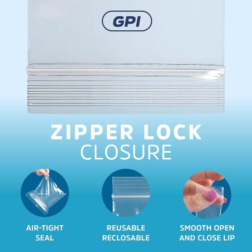 GPI - 4 x 5 Zip Bags, 1000 Count, 2 Mil, Clear Plastic Reclosable Zipper Poly Baggies, with Resealable Zip Top Lock Seal, for Jewelry, Coins, Pills, Candy, Beads, Seeds & More.