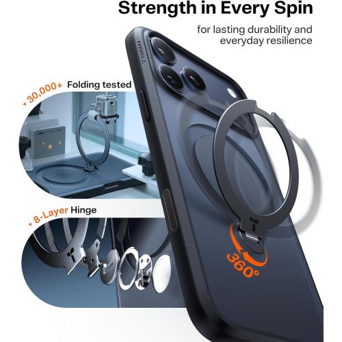 TORRAS Ostand Q3 Spin for iPhone 17 Pro Case, 360 Magnetic Stand, Fit for MagSafe, Camera Control, Built-in Kickstand, 4X Military-Grade Shockproof Slim Phone Case for iPhone 17 Pro Cover 6.3, Black