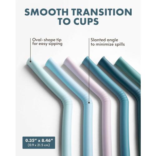 Nightingale Reusable Silicone Straws - Bendy Drinking Straw with Cleaning Brush - Collapsible and Bendable Travel Straw for Kids - Dishwasher Safe, Food-Safe - Set of 6 (Marine Multi)