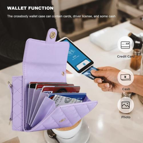 PURPLE SAMSUNG GALXY FLIP WALLET CASE KIHUWEY for Crossbody Purse with Credit Card Slot Holder RFID Blocking PU Leather Adjustable Lanyard Detachable Strap Wrist for Women (Purple)