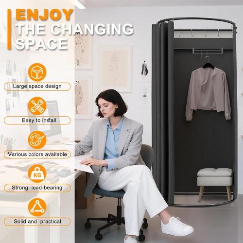 AMSXNOO Clothing Store Fitting Room, Removable Temporary Changing Locker Room with Shading Curtain, Portable Privacy Dressing Room for House Office Shopping Mall (Color: Black, Size: 100x95x200cm)