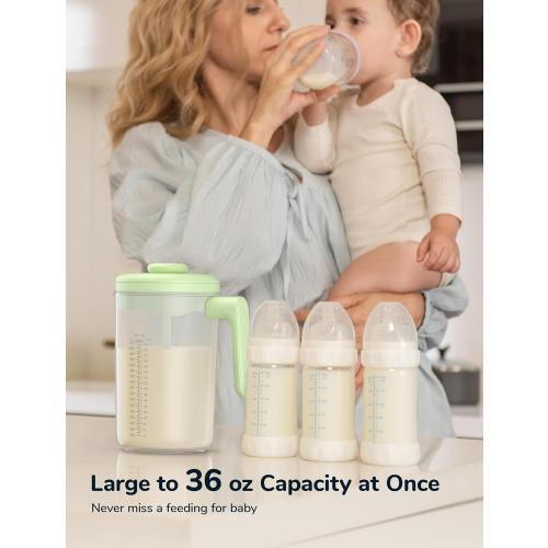 Electric Formula Pitcher, 36 oz Baby Formula Mixing Pitcher, Automatic Baby Formula Mixer, Bidirectional Stirring Breastmilk Pitcher, Locking Lid Smooth Formula Maker Milk Storage for Fridge(Green)