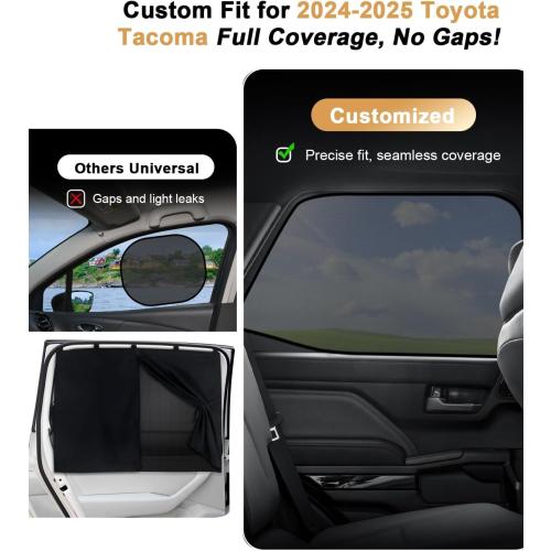 ECOZEN Car Window Sunshade for 2024-2025 2026 Toyota Tacoma Accessories - 4 Pcs Pack Side Sun Shade Magnetic Sunshade Insulate Heat & UV with Breathable Mesh - 2024-2026 Tacoma Double Cab Only