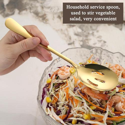 Gold Serving Spoons 8 Pieces, ReaNea Stainless Steel Serving Utensils Set inclunde 4 Serving Spoon 4 Serving Slotted Spoons, Dishwasher Safe