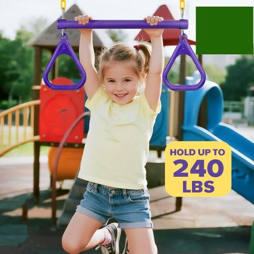 LadyRosian 17 Trapeze Bar Swing Set Gym Rings 47 Heavy Duty Chain Swing Set Accessories with Locking Carabiners Plastic Coated Chains Monkey Bars for Backyard, Playroom (Purple)