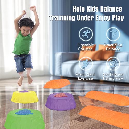 Set of 8 Stepping Stones for Kids - 8Pcs Non-Slip Plastic Stepping Stones with LED Lights, Preschool Balance & Gross Motor Skills Game Toys, for Toddlers 3 Years Up, Outdoor & Indoor