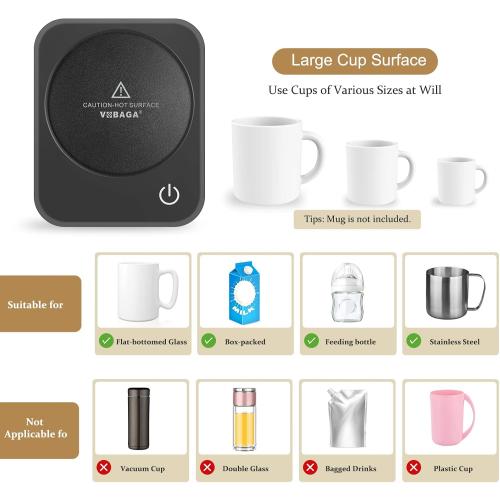 VOBAGA Coffee Mug Warmer for Desk with Auto Shut Off & 3-Temp Settings, Coffee Cup Warmer with Smart Safety Alert Home Office Accessory, Perfect for Coffee, Tea, Milk (Mug for Display)