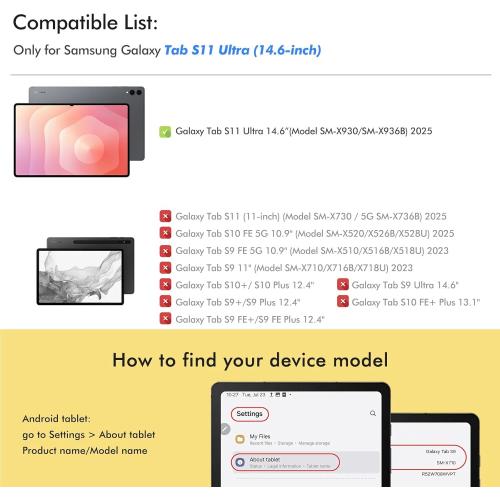 INFILAND Case for Galaxy Tab S11 Ultra 2025 14.6 Inch, Multi-Angle Stand Cover Compatible with Samsung Tab S11 Ultra 5G SM-X936B/ SM-X930 [Auto Wake/Sleep] (Red)
