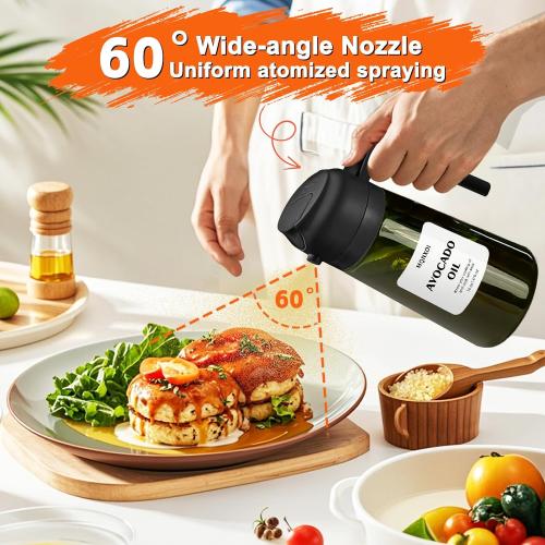 Oil Sprayer for Cooking, 2 in 1 Olive Oil Dispenser Bottle for Kitchen, 16oz/470ml Premium Glass, Food-grade Oil Mister for Air Fryer, Salad, Frying, BBQ (Black   Dark Green Bottle)